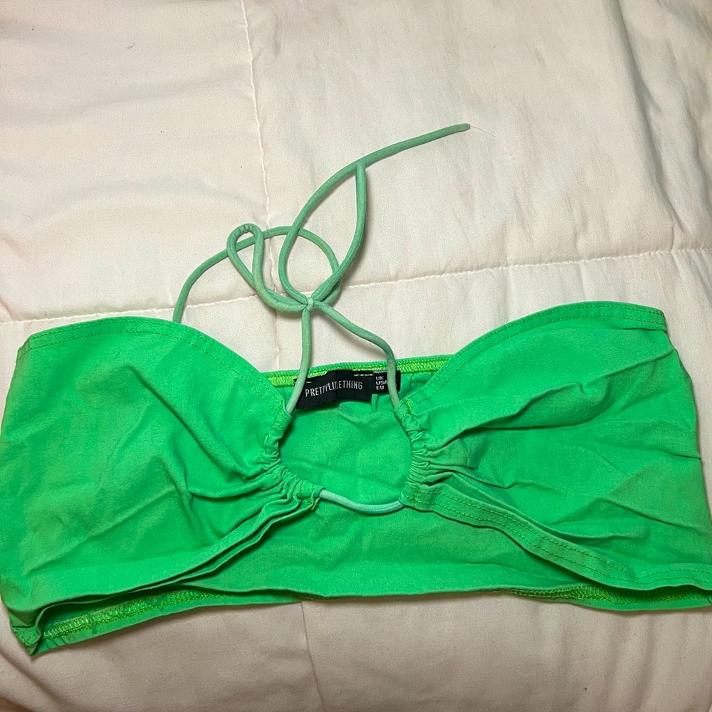 PrettyLittleThing Green Halter Top